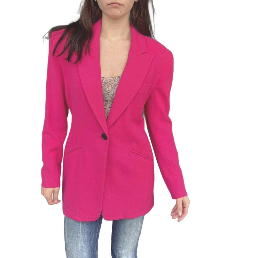 Vintage 90s Donna Karan New York Size 6 Wool Fuchsia Blazer